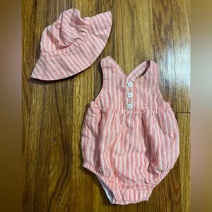 GAP Coral Striped Bodysuit and Hat Set
